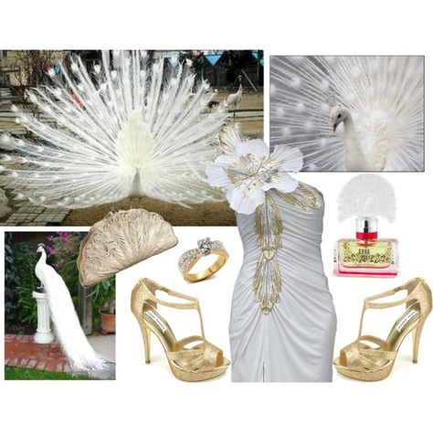 "White Peacock" by jaguargoddess on Polyvore Peacock Mood Board, White Peacocks, Mood Board Fashion Inspiration, Moodboard Inspiration, Peacock Theme, White Peacock, Boheme Chic, Peacock Wedding, Green Bridesmaid Dresses