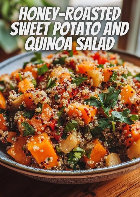 Hidden Recipes | This Honey-Roasted Sweet Potato and Quinoa Salad is a vibrant and nutritious dish, perfect for a light lunch or a hearty side | Facebook Sweet Potato Salad Cold, Sweet Potato Salads, Sweet Potato And Quinoa, Salad Dressing Recipes Vinaigrette, Sweet Potato Quinoa Salad, Sweet Potato Salad, Best Salad Recipes, Salad With Sweet Potato, Dressing Recipes