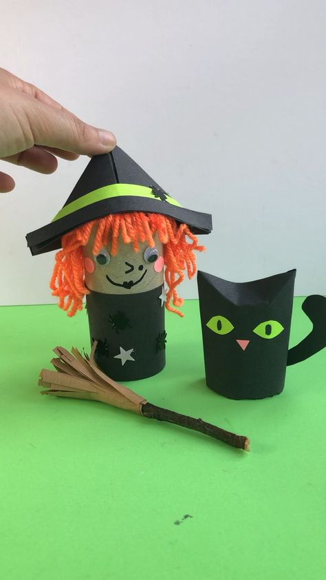 Toilet Paper Roll Witch for Preschoolers this Halloween Halloween Toilet Paper, Witch Tree, Craft For Halloween, Cat Side, Pumpkin Mummy, Toilet Paper Roll Craft, Roll Craft, Ghost Skeleton, Halloween Crafts For Toddlers