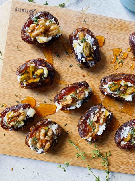 5 Ways to Stuff Dates Goat Cheese Stuffed Dates, Cheese Stuffed Dates, Dates Stuffed, Stuffed Dates, Cheese Appetizer, Date Recipes, Quick And Easy Appetizers, Dairy Free Cheese, Charcuterie Recipes