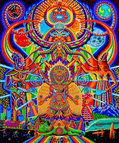 Chris Dyer Art, John Core, Chris Dyer, Unusual Artwork, Cosmic Cowboy, Trippy Aesthetic, 60s Art, Acid Art, Sacred Circle