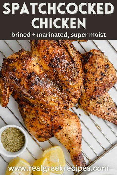 This Spatchcock Chicken has it all. It's brined, marinated, and then roasted for the absolute best-tasting chicken ever! #oven-roasted #grilled Butterfly Chicken Recipes, Spatchcock Chicken Grilled, Oven Grilled Chicken, Spatchcocked Chicken, Butterflied Chicken, Brine Chicken, Spatchcock Chicken, Brine Recipe, Oven Roasted Chicken