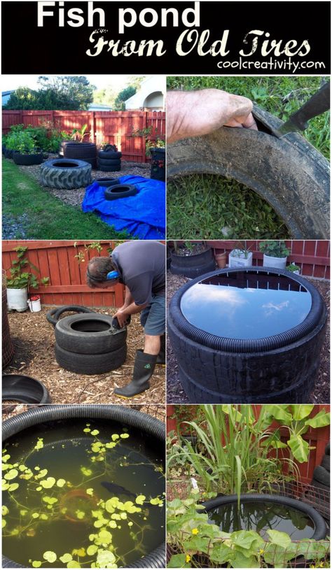 DIY Decorative Fish Pond From Old Car Tires Garden Ideas Using Old Tires, Tire Pond, Tires Diy, Big Leaf Plants, Outdoor Garden Ideas, Tire Garden, Diy Pond, Pallet Patio, French Country Garden