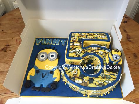 Minion 5th birthday number cake 5 Cupcake Cake Number, 5 Cupcake Cake, Birthday Number Cake, 5th Birthday Shirt, Cake Number, 6th Birthday Cakes, Minion Cake, Minion Birthday, Number Cake