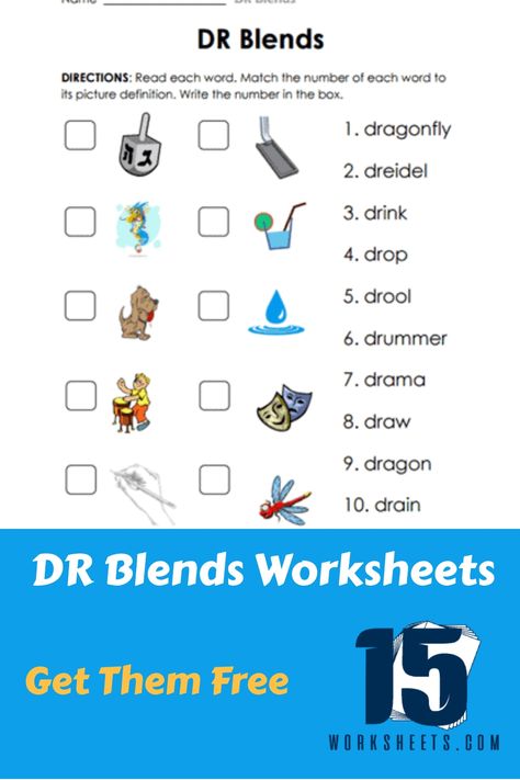 These free phonics worksheets were designed to help students learn and practice words that begin with the "dr" sound blend. Dr Blend Worksheet, Free Phonics Worksheets, Phonics Worksheets Free, Reading Comprehension For Kids, Letter Blends, Blends Worksheets, Sounding Out Words, Phonics Free, Blending Sounds