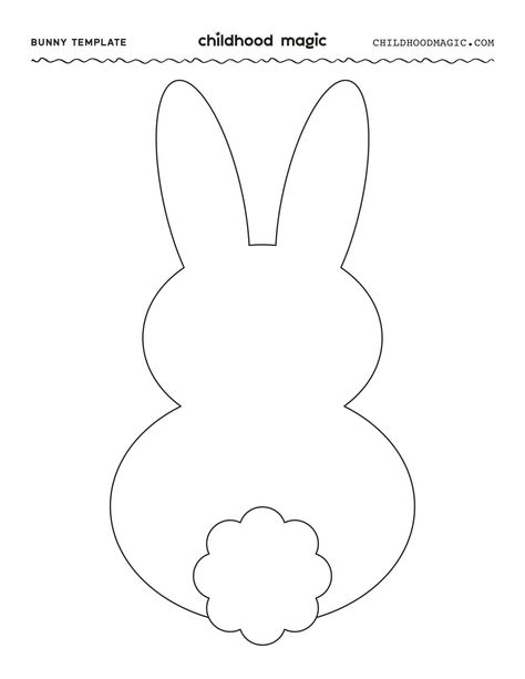 Bunny outline with a pom tail on a white piece of paper. Peeps Template Free Printable, Bunny Patterns Printable, Easter Stencils Free Printable, Bunny Cutout Template, Bunny Silhouette Template, Easter Bunny Templates Free Printables, Printable Bunny Template, Bunny Outline, Rabbit Coloring