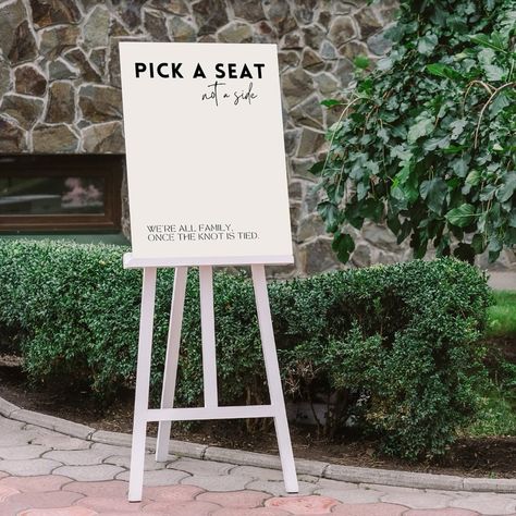 A personal favourite - the “Pick A Seat, Not A Side” wedding ceremony sign, displayed here in a modern aesthetic…. Now available on our website! 🫶✨ #weddingsignage #pickaseatnotaside #weddingceremony #weddingsigns #weddinginspo No Seating Chart Sign, Wedding Ceremony Seating, Wedding Boards, Modern Wedding Ceremony, Wedding Welcome Board, Wedding Ceremony Signs, Pick A Seat, Seating Sign, Ceremony Signs