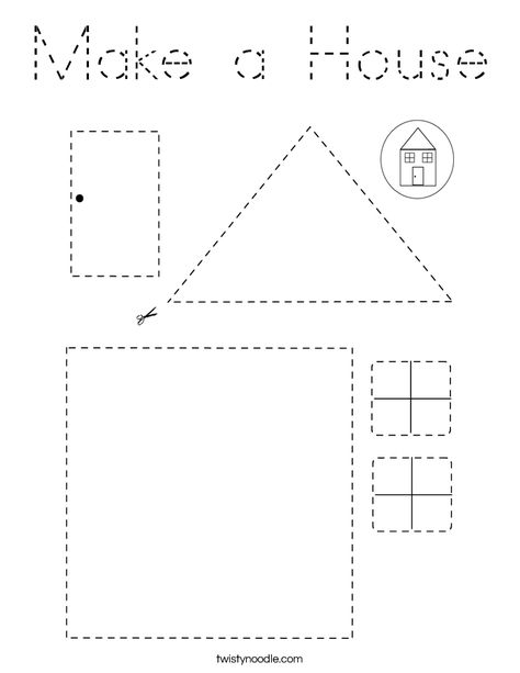 Make a House Coloring Page - Tracing - Twisty Noodle My House And Family Preschool Theme, Shape House Craft Preschool, Different Types Of Homes Preschool, My Home Activity For Preschool, My Home Kindergarten Activities, Houses And Homes Preschool Theme, My Home Crafts Preschool, House Crafts For Toddlers, Build A House Crafts For Kids