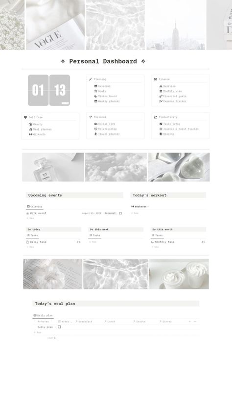 Notion Template Aesthetic, Notion Dashboard Minimalist, Clean Girl Planner, That Girl Inspiration Minimalist Notion, Notion Template Aesthetic, Notion Tips, Notion Inspo, Notion Ideas, Notion Aesthetic, Notion Dashboard, Aesthetic Notion, Weekly Planner Free