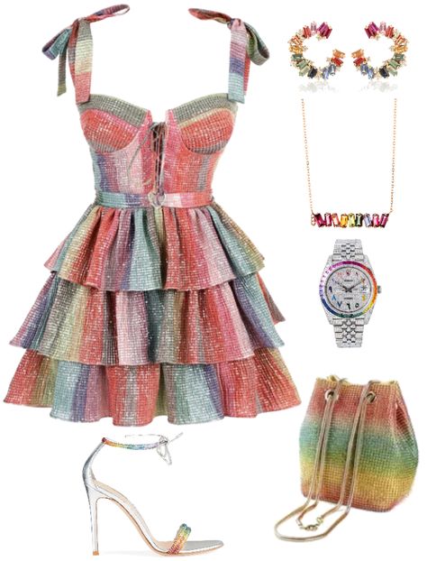 Rainbow Performance Outfit, Somewhere Over The Rainbow Outfit, Glam Aesthetic Outfit, Lover Outfit, Glam Aesthetic, Mini Outfit, Suzanne Kalan, Rainbow Outfit, Taste The Rainbow