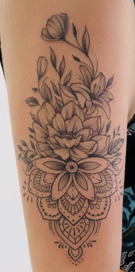 Floral Mandala Wrist Tattoo, Mandela Art Tattoo, Vine Mandala Tattoo, Madella And Flower Tattoo, Boho Mandala Tattoo, Christian Mandala Tattoo, Woman Elbow Tattoo, Mandala And Floral Tattoo, Hamsa Tatoos