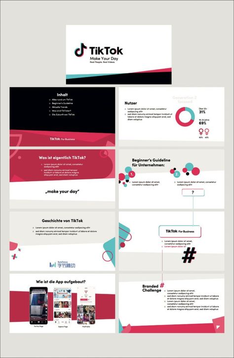 This PowerPoint design is based off the brand design and color palette of TikTok. The bright blue and pink colors create a great contrast design. The PowerPoint layout is very interactive and has many features. Tiktok Template, Interactive Powerpoint Presentation, Best Presentation Templates, Ppt Template Design, Interactive Powerpoint, Powerpoint Layout, Contrast Design, Writing A Cover Letter, Assignment Writing Service