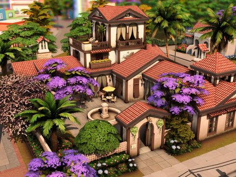 3 bedrooms

- 2 bathrooms

- 30x30 size lot Sims 4 Hacienda Cc, Spanish Style Homes Sims 4, Hacienda Sims 4, Sims 4 Mexican House, Sims 4 Mexican, Mexican House, Moroccan Aesthetic, Mexican Wall, Spanish Style Homes