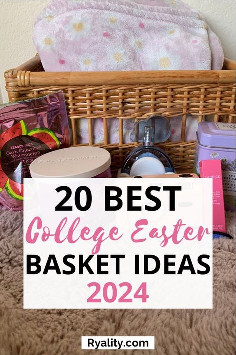 These college easter basket 2024 ideas are soooo good! College Graduation Gift Basket, College Gift Baskets, Easter Care Package, Graduation Gift Basket, Under Eye Masks, Adult Easter Baskets, Care Package Ideas, College Girl Gifts, Adult Easter