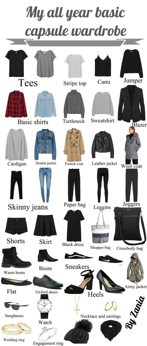 Hi ! This is my capsule basic wardrobe for all seasons. Winter, Spring, Summer and autumn.   Do you like it ? :-) Minimalist All Season Wardrobe, Minimalist Wardrobe All Seasons, All Season Wardrobe Capsule, Basic Plus Size Wardrobe, Every Season Capsule Wardrobe, Winter Capsule Wardrobe 2020, Black Base Capsule Wardrobe, Four Season Capsule Wardrobe, Capsule Plus Size Wardrobe