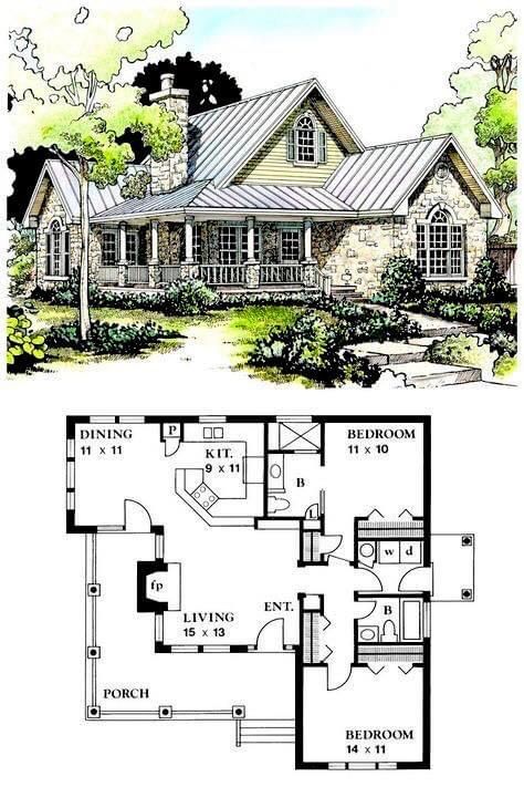 1500 Sf House Plans, House Plans Cottage, Small Ranch House Plans, Small Ranch House, Retirement House Plans, Small Country Homes, 2 Bed House, Small Cottage House Plans, Small Cottage Homes