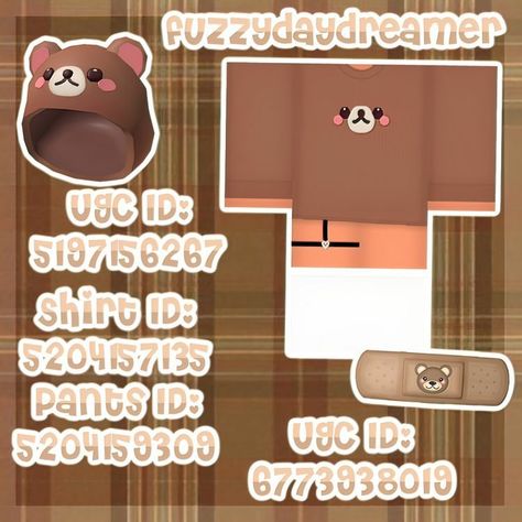 Roblox Bear Outfit, Roblox Brookhaven Outfit Codes, Brookhaven Outfit Codes, Brookhaven Outfit, Bear Outfit, Roblox Aesthetic, Animal Cosplay, Roblox Brookhaven, Matching Hats