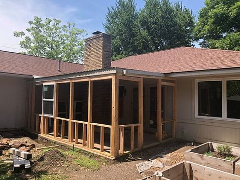 How to turn a covered patio into a sunroom - I had no idea you could build a DIY sunroom on a budget! This is one of the best sunroom ideas I've seen. #Sunroom #backyardremodel #houseremodel #backyardmakeover #diysunroom Porch Into Bedroom, Turning Screen Porch Into Sunroom, Small Porch Enclosure Ideas, Covered Sunroom Ideas, Enclosed Porch Diy, Enclose A Patio Sunroom Ideas, Turn Patio Into Sunroom, Outdoor Enclosed Patio Ideas On A Budget, Sunroom Diy Ideas