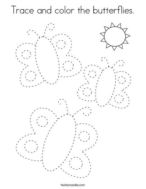 Trace and color the butterflies Coloring Page - Twisty Noodle Butterfly Worksheets Preschool, Butterfly Tracing, Coloring Sheets For Toddlers, Learning Websites For Kids, Spring Crafts Preschool, Trace And Color, Twisty Noodle, Aktiviti Kanak-kanak, Printing Practice