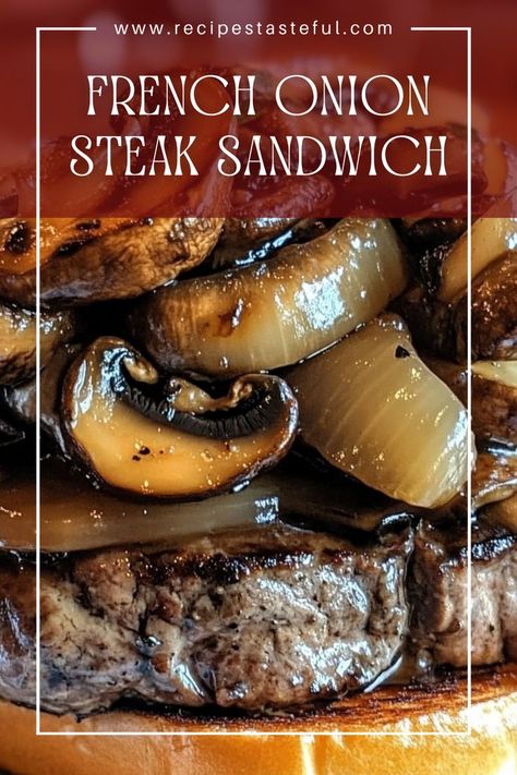 A savory and indulgent sandwich featuring tender steak, caramelized onions, grilled mushrooms, and melted provolone cheese, all served on toasted hoagie rolls. French Onion Steak, Hoagie Roll Recipe, Onion Steak, Mushroom Sandwich, Hoagie Rolls, Cheese Steak Sandwich, Tender Steak, Steak And Mushrooms, Grilled Mushrooms