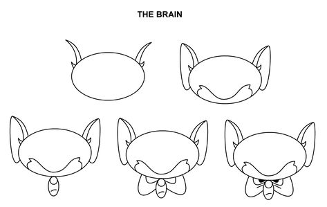 Step-by-step tutorial to draw The Brain from the show Pinky & The Brain Pink And The Brain Drawing, Funny Face Drawings, Disney Drawing Tutorial, Easy Graffiti, Brain Drawing, Easy Graffiti Drawings, Easy Cartoon, Money Art, Stencil Graffiti