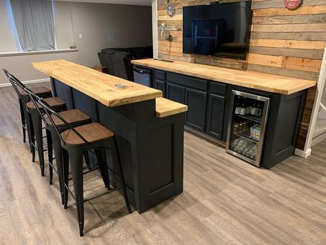 Kitchen Bar Counter Ideas Home, Bar Face Ideas, Basement Bar Countertops, Cedar Bar Top, Diy Bar For Basement, Cheap Basement Bar Ideas, Kitchen Bar Ideas For Home, Diy Basement Wet Bar Ideas, Homemade Basement Bar