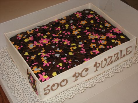 Jigsaw Puzzle Cake - For a friend who is crazy about jigsaw puzzles. Chocolate cake with chocolate buttercream, sides are fondant and puzzle pieces are cut from chocolate fondant. The puzzle pieces were very yummy to munch on! Puzzle Cake Ideas, Puzzle Cake, Chocolate Buttercream Cake, Puzzle Theme, Cake For A Friend, Moms 60th, Puzzle Party, Wedding Puzzle, 3d Cakes