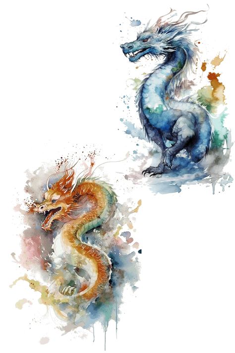 14 Watercolor Eastern Dragon Inspired Sublimation/clip Art - Etsy Chinese Dragon Watercolor, Watercolor Art Dragon, Dragon Watercolor Painting, Watercolor Dragon Tattoo, Dragon Watercolor, Eastern Dragon, Art Commissions, Gothic Fantasy Art, Dragon Illustration