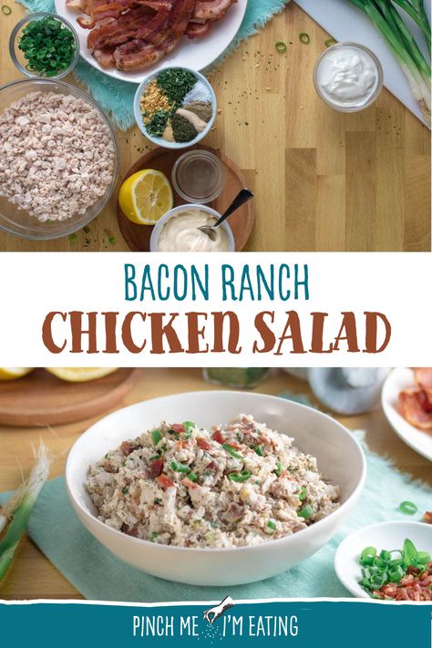 This ranch chicken salad with bacon uses a homemade seasoning blend for a zesty ranch flavor! This flavorful chicken salad recipe is perfect for picnics or to meal prep easy lunches for the week! Bacon Ranch Chicken Salad, Chicken Salad With Bacon, Ranch Chicken Salad Recipe, Ranch Chicken Salad, Lunches For The Week, Bacon Ranch Chicken, Zesty Ranch, Meal Prep Easy, Homemade Seasoning