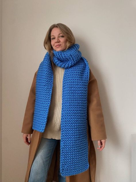 Extra Long Scarf Luxurious Oversized Chunky Knit Scarf Neck - Etsy Canada Knitting Chunky Scarf, Long Knitted Scarf, Hand Knitted Scarf Ideas, Long Knit Scarf, Wool Scarf Crochet, Big Knit Scarf, Crochet Oversized Scarf, Chunky Wool Crochet Ideas, Crochet Scarf Outfit