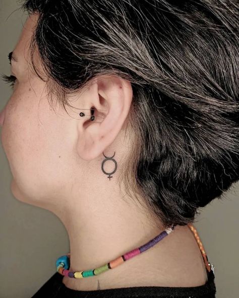 Taurus and Venus symbol tattooed behind the ear. Taurus Venus Tattoo, Venus Sign Tattoo, Planet Symbols, Tattoo Taurus, Taurus Zodiac Symbol, Venus Tattoo, Taurus Tattoo, Behind The Ear Tattoo, Tattoo Behind Ear