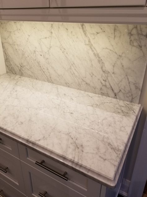 Kitchen Countertop: Bianco Carrara C - Marble Trend | Marble, Granite, Sintered Stone, Porcelain, Terrazzo, Brick, Quartz | Slabs, Tiles | Toronto | Canada : Marble Trend | Marble, Granite, Sintered Stone, Porcelain, Terrazzo, Brick, Quartz | Slabs, Tiles | Toronto | Canada Carrara Kitchen, Types Of Kitchen Countertops, Kitchen Cabinet Installation, Carrara Marble Kitchen, Countertop Paint Kit, Modern Wood Kitchen, Cabinet Installation, Marble Trend, Birch Cabinets