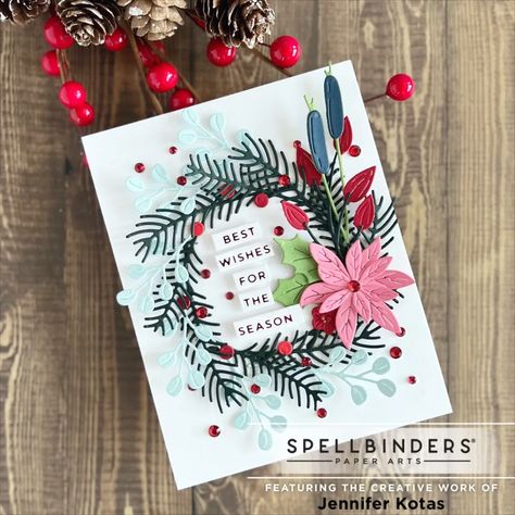 Spellbinders Christmas Cards, Poinsettia Ornaments, Xmas Cards Handmade, Flower Dies, Spellbinders Dies, Stamp Frame, Poinsettia Cards, Card Inspo, Spellbinders Cards