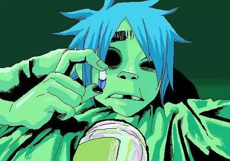 2D with pill Gorillaz Fanart, 2d Gorillaz, Gorillaz Fan Art, Jamie Hewlett, Gorillaz Art, Gorillaz, Last One, Blue Hair, Blur