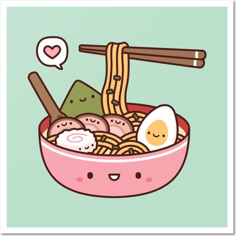 A cute bowl of Japanese ramen noodles with toppings with kawaii expressions such as nori seaweed, egg, fish cake and sliced pork. For Japanese and ramen lovers! -- Choose from our vast selection of art prints and posters to match with your desired size to make the perfect print or poster. Pick your favorite: Movies, TV Shows, Art, and so much more! Available in mini, small, medium, large, and extra-large depending on the design. For men, women, and children. Perfect for decoration. Ramen Cup Drawing, Kawaii Ramen Bowl, Cute Ramen Drawing, Kawaii Food Clipart, Cute Japanese Drawings, Ramen Bowl Illustration, Ramen Icon, Cute Japanese Stickers, Kawaii Expressions