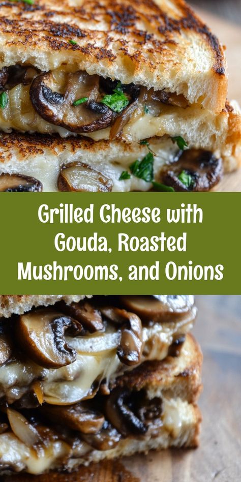 Elevate your comfort food game with this gourmet Grilled Cheese featuring smoked Gouda, roasted mushrooms, and sweet caramelized onions! This innovative twist on a classic sandwich combines rich flavors and delightful textures, making each bite an unforgettable experience. With just a few ingredients and easy steps, you'll have a delicious meal that serves as a warm hug on a chilly day. Perfect for cozy nights in or casual gatherings—try it today and enjoy the irresistible crispy, gooey goodness! 🍞🧀🍄🥪 #GrilledCheese #ComfortFood #RecipeIdeas Grilled Cheese With Gouda Roasted Mushrooms And Onions, Grilled Cheese With Caramelized Onions, Mushroom Onion Gouda Grilled Cheese, Smoked Gouda Grilled Cheese, Garlic Mushroom Grilled Cheese, Aged Gouda Recipes, Gouda Grilled Cheese Sandwiches, Recipes With Gouda, Gourmet Burgers Ideas