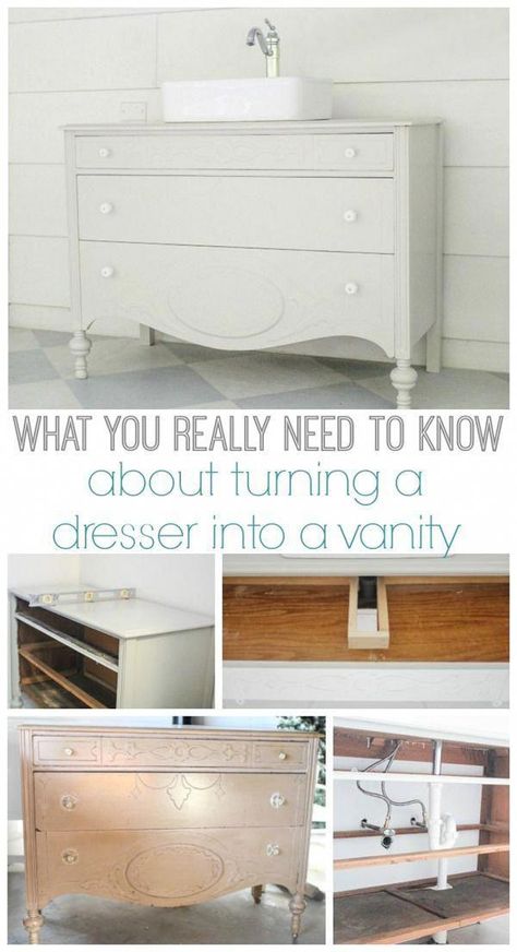 How to make a dresser into a bathroom vanity. These are the details you really need to know to do it yourself. #diyrusticbathroomdecor #bathroomvanities 60s Bedroom, Dresser Vanity Bathroom, Repurposed Dresser, Diy Bathroom Vanity, Dresser Vanity, Diy Vanity, Trendy Bathroom, Vintage Dressers, Bath Room