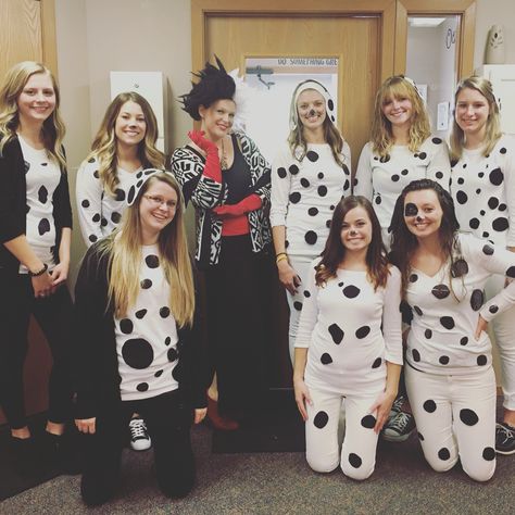 101 Dalmation group costume Work Group Halloween Costumes, Dalmation Costume, Team Halloween Costumes, Office Halloween Costumes, Diy Group Halloween Costumes, Costumes For Work, Best Group Halloween Costumes, Dalmatian Costume, Halloween Costumes For Work