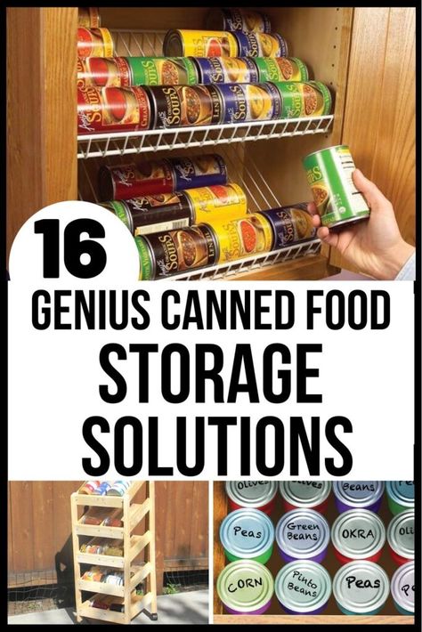 Learn how to organize canned food in ways to save time, money, and pantry space with these easy canned food storage ideas. These 16 mind-blowing canned food storage hacks that will get your pantry in order in no time. #cannedfood #cannedfoodstorage #pantryorganization Can Good Storage Ideas, Canned Food Storage Ideas, Food Storage Hacks, Canned Good Storage, Pantry Storage Ideas, Diy Food Storage, Food Storage Ideas, Pantry Space, Canned Food Storage