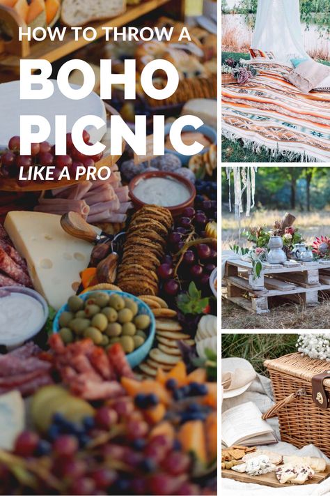 Cozy Picnic Ideas, Carpet Picnic Ideas, Boho Picnic Food Ideas, Country Picnic Party Ideas, Unique Picnic Ideas, Boho Picnic Party Backyards, Boho Party Food, Bohemian Picnic Party, Boho Picnic Ideas