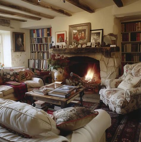 English Cottage Family Room, British Country House Interior, Rustic English Cottage Interiors, Old English House Interior, Ralph Lauren Home Living Room English, English Cottage Fireplace, Vintage English Cottage Interiors, Old English Living Room, English Cottage Style Living Room