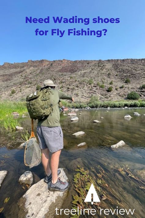 A person is standing on a rock in a small body of water facing away from the camera with a fly rod in the water. Fishing Shoes, Trout Fishing, Water Shoes, Water Sports, Fly Fishing, Fishing, Fish, Sports, Boots