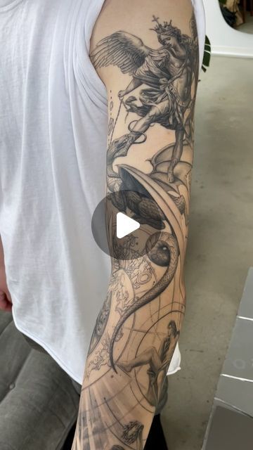 Full Hand Tattoo Design, Negative Space Tattoo Sleeve, Oscar Akermo, Full Sleeve Tattoos For Guys, November Tattoo, Space Tattoo Sleeve, Suit Tattoo, Mangas Tattoo, Negative Space Tattoo