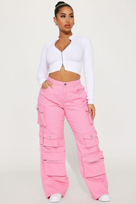 Available In Ivory And Pink. Cargo Pant Mid Rise Button Zipper Closure Wide Leg Stretch 98% Cotton 2% Spandex Imported | Elliana Cargo Pant in Pink size 1X by Fashion Nova Young Miko Concert Outfit, Lily High Rise Cargo Jeans, Pink Cargo Pants Outfits, High Rise Cargo Jeans, Concert Outfit Fall, Cute Concert Outfits, Pink Cargo Pants, Stephanie Rao, Cargo Pants Outfits