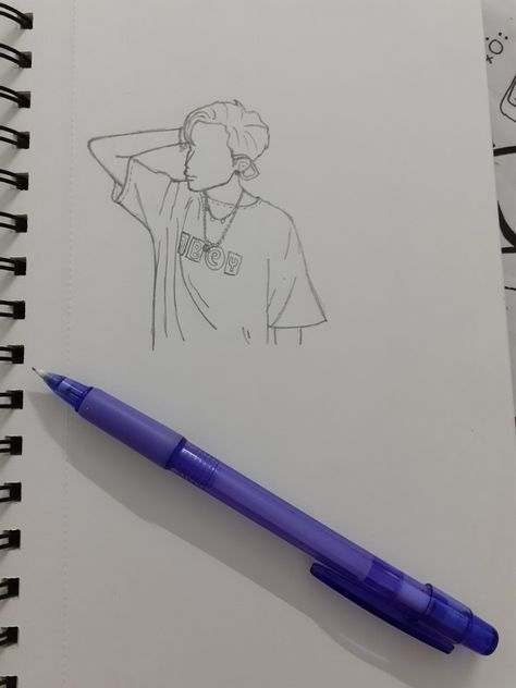 Jhope Sketch Easy, Jhope Drawing Easy, Jhope Sketch, Dynamite Jhope, Jhope Drawing, Bangtan Drawings, Pencil Sketches Of Faces, Bts Painting, About Me Template