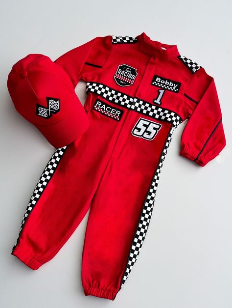 "🏎️ Embark on a Fun-Filled Journey with Our Fast One Red Racer Suit! Welcome to a world where your little one's imagination zooms at lightning speed! Our handcrafted Red Racer Suit is not just an outfit; it's a gateway to adventure, perfect for unforgettable birthdays, Halloween, festivals, and capturing those precious moments in photoshoots. Designed with modern moms in mind, this suit is where comfort meets style in a dazzling display of childhood excitement. 🌟Gentle on Skin: Made from soft cotton gabardine, our suit is kind to your child's skin, ensuring no itching, no irritation. 🌟Authentic Detailing: Each patch is meticulously embroidered, giving a professional, race-ready look. 🌟Specially Made Hats: Crafted from the same high-quality fabric for a perfect racing ensemble. 🌟Easy, Fast One Birthday Outfit, Car Birthday Outfit, Racer Suit, Racer Jacket Outfit, Race Car Costume, Racing Jumpsuit, Truck Theme Birthday, Hot Wheels Birthday, Cars Birthday Party Disney