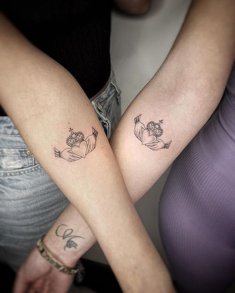 Calladagh Tattoo, Fine Line Claddagh Tattoo, Irish Calladagh Tattoo, Small Claddagh Tattoo, Simple Claddagh Tattoo, Matching Irish Tattoos, Cladaggah Tattoo, Claughdaugh Ring Tattoo, Irish Couple Tattoos