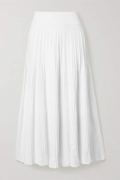 Casasola CASASOLA - Ribbed-knit Midi Skirt - Off-white Net Skirt, Laura Lombardi, White Midi Skirt, Basic Skirt, Modest Dresses Casual, Knit Midi Skirt, Fantasy Gowns, Modest Fashion Outfits, Beautiful Skirts