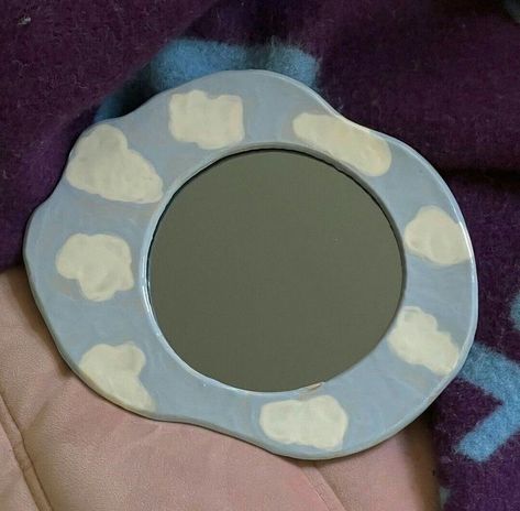 Ceramic Plates Art, Painted Mirror Art, Clay Magnets, Mirror Crafts, Air Dry Clay Projects, Tanah Liat, Clay Diy Projects, Easy Diy Jewelry, Cloudy Sky