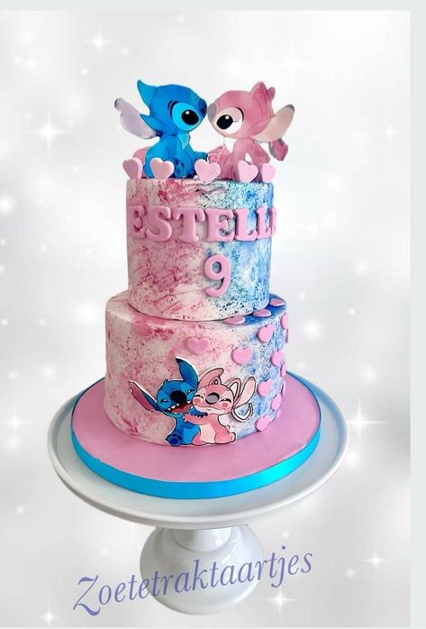 Stitch & Angel Angel Stitch Cake, Angel And Stitch Cake, Stitch And Angel Birthday Cake, Stitch And Angel Cake, Angel Birthday Cake, Stitch Bday, Lilo And Stitch Cake, Stitch Drawings, Stitch Cake